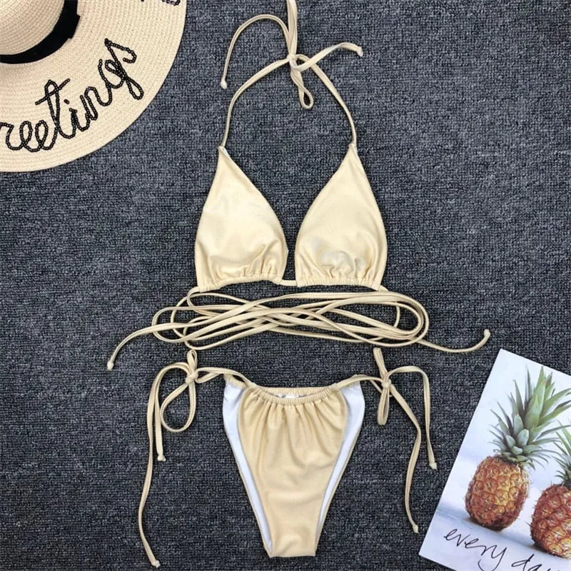 Damen Micro Bikini Set BH Gepolstert Brasilianischer Badeanzug Bademode Strand