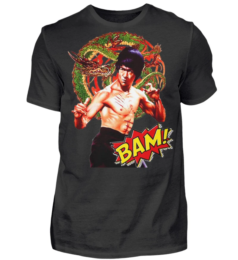 Männer Bruce Lee Retro Vintage T-Shirt Rundhals 100% Baumwolle Unisex Streetwear - Herren Shirt