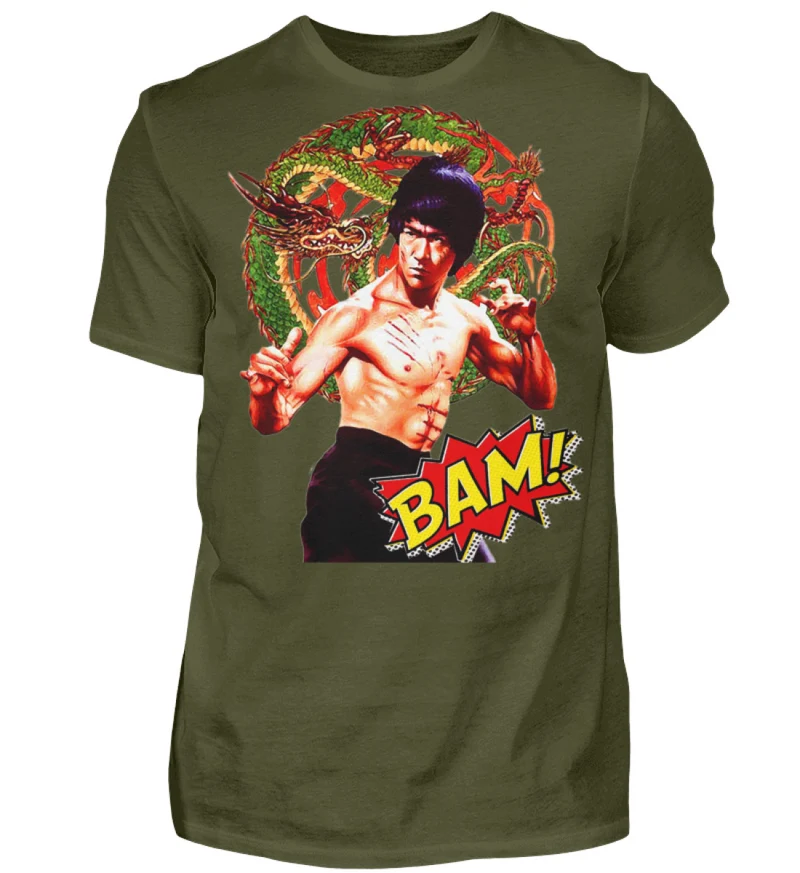 Männer Bruce Lee Retro Vintage T-Shirt Rundhals 100% Baumwolle Unisex Streetwear - Herren Shirt