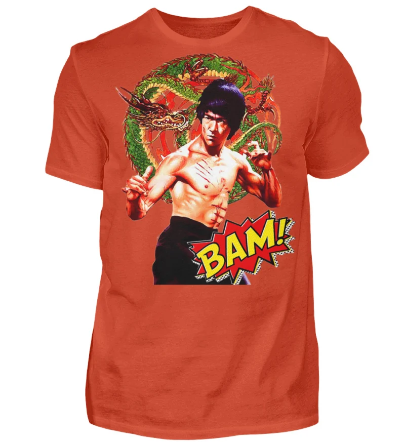 Männer Bruce Lee Retro Vintage T-Shirt Rundhals 100% Baumwolle Unisex Streetwear - Herren Shirt