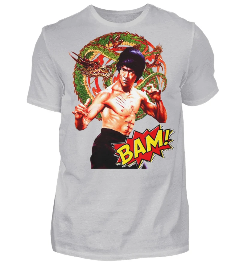 Männer Bruce Lee Retro Vintage T-Shirt Rundhals 100% Baumwolle Unisex Streetwear - Herren Shirt