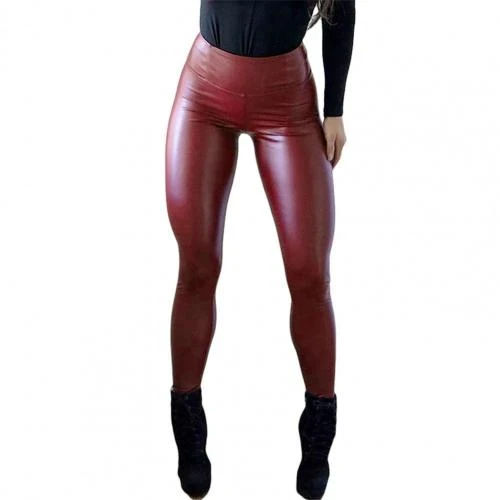 Damen Leggings Leggins Lang Hose Leder Optik Nachtclub Sexy PU Hohe Elastizität