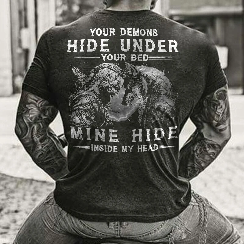 Fashion Herren Vikings Horror Skull 3D T-Shirt Rundhals Unisex Sommer Streetwear