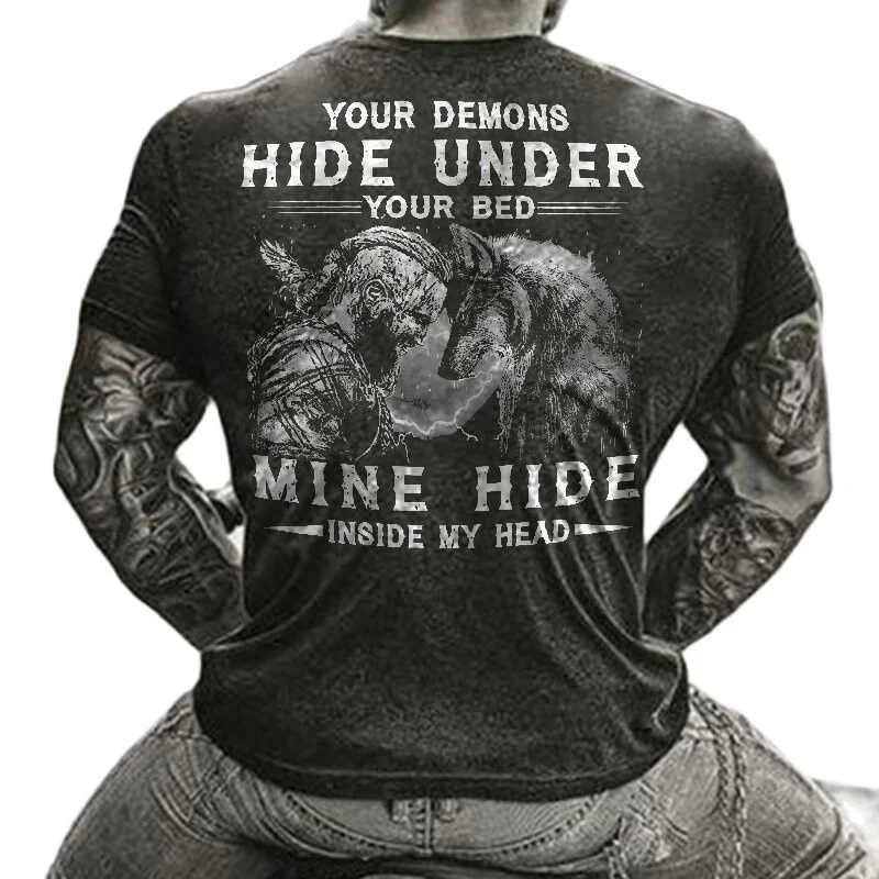 Fashion Herren Vikings Horror Skull 3D T-Shirt Rundhals Unisex Sommer Streetwear