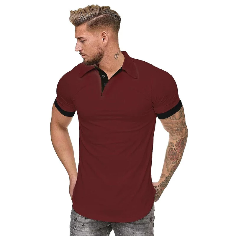 Herren Poloshirt Kontrast Kragen Polo Kurzarm Slim Fit Hemd Polohemd T-Shirt NEU