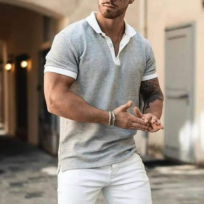 Herren Poloshirt Kontrast Kragen Polo Kurzarm Slim Fit Hemd Polohemd T-Shirt NEU