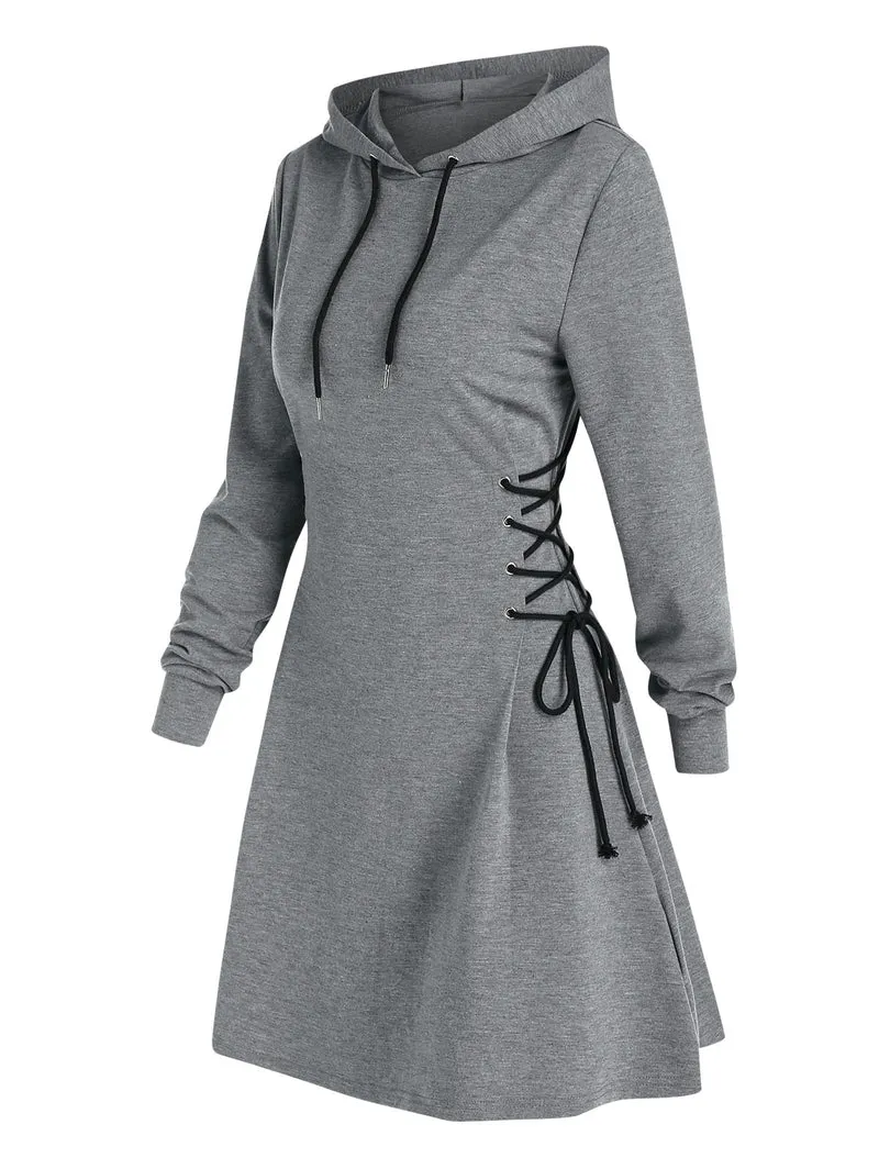 Frauen Langarm Minikleid Kapuzenpullover Kleid Hoodie Sweatshirt Sweatkleid