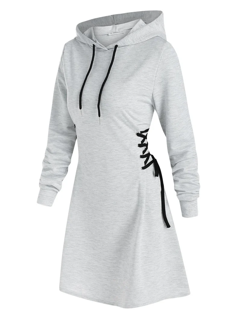 Frauen Langarm Minikleid Kapuzenpullover Kleid Hoodie Sweatshirt Sweatkleid
