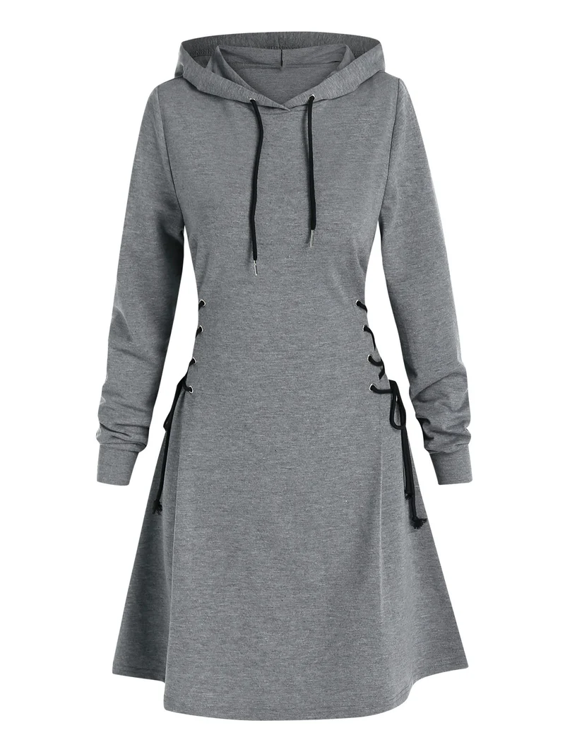 Frauen Langarm Minikleid Kapuzenpullover Kleid Hoodie Sweatshirt Sweatkleid