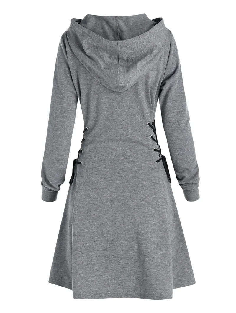 Frauen Langarm Minikleid Kapuzenpullover Kleid Hoodie Sweatshirt Sweatkleid