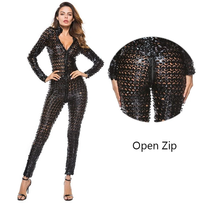 Sexy Nieten Overall Damen Dessous Latex Bodysuit Catsuit Clubwear GoGo Bondage Fetisch