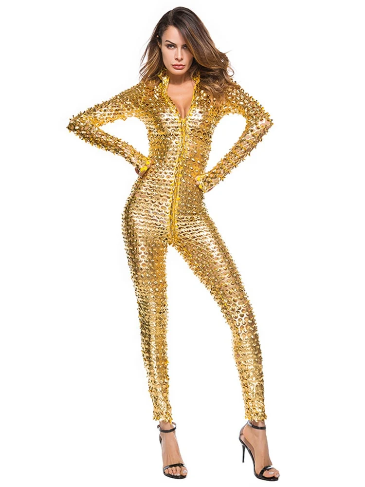 Sexy Nieten Overall Damen Dessous Latex Bodysuit Catsuit Clubwear GoGo Bondage Fetisch