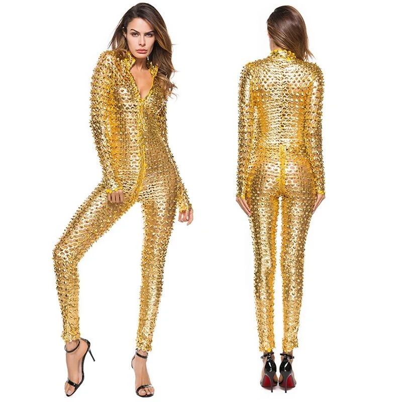 Sexy Nieten Overall Damen Dessous Latex Bodysuit Catsuit Clubwear GoGo Bondage Fetisch