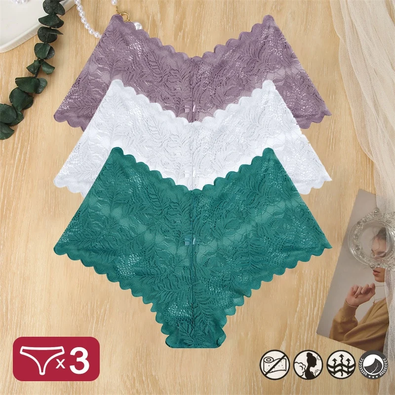 Damen 3-er Pack Hipster Spitze Unterwäsche Tanga Höschen Sexy Schlüpfer Slip Panties