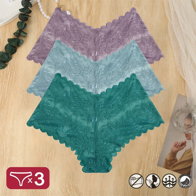 Damen 3-er Pack Hipster Spitze Unterwäsche Tanga Höschen Sexy Schlüpfer Slip Panties
