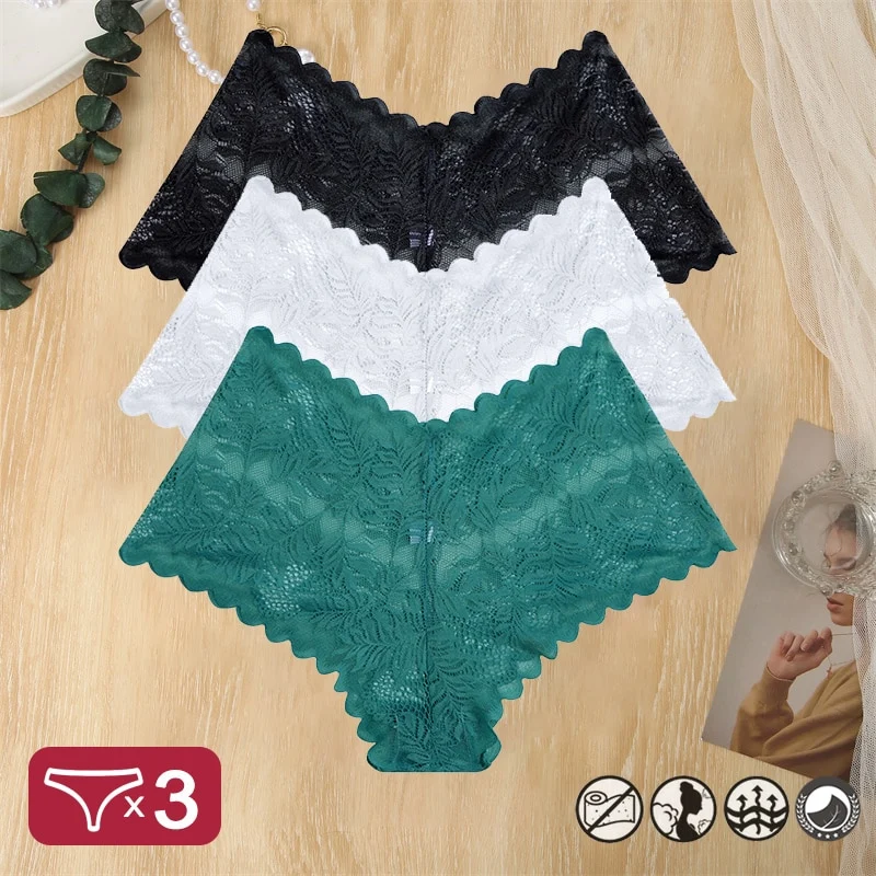 Damen 3-er Pack Hipster Spitze Unterwäsche Tanga Höschen Sexy Schlüpfer Slip Panties