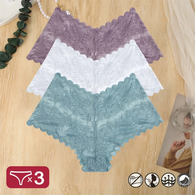 Damen 3-er Pack Hipster Spitze Unterwäsche Tanga Höschen Sexy Schlüpfer Slip Panties