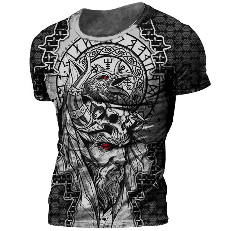 Herren Viking Tattoo 3D T-Shirt Rundhals Unisex Sommer Streetwear