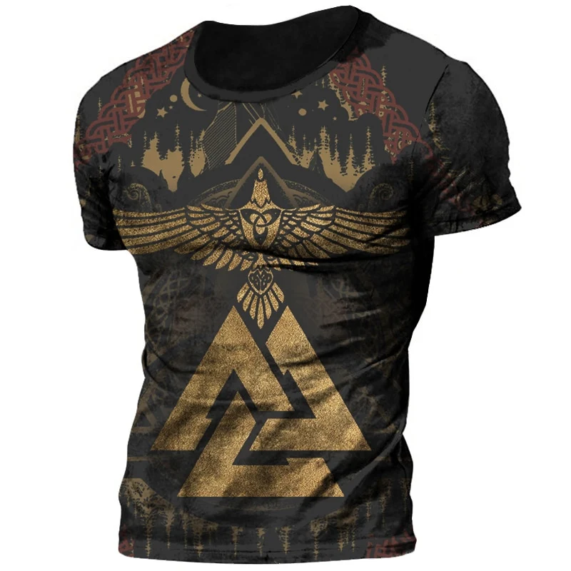 Herren Viking Tattoo 3D T-Shirt Rundhals Unisex Sommer Streetwear