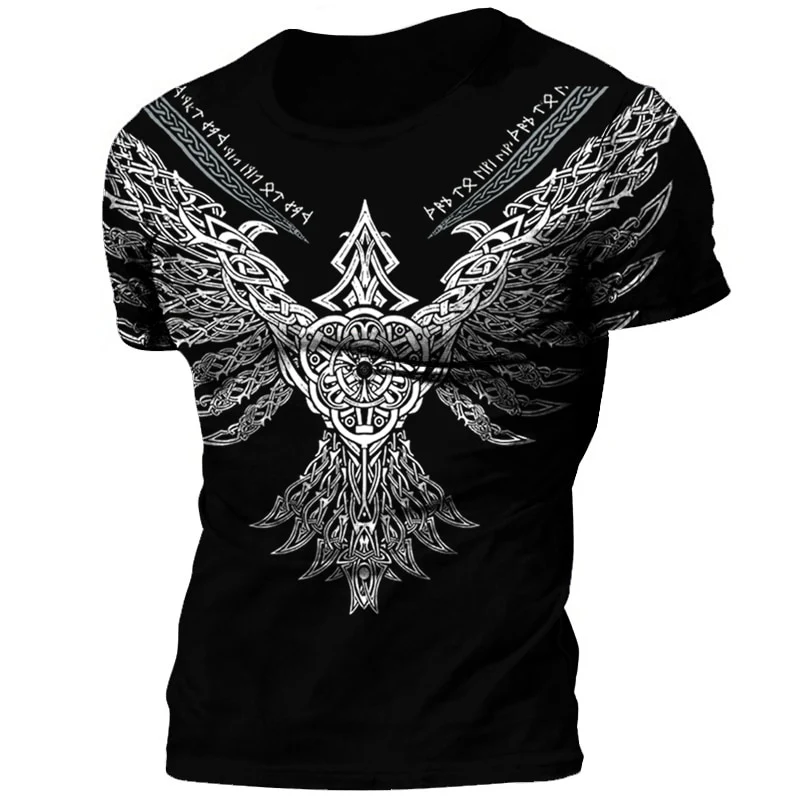 Herren Viking Tattoo 3D T-Shirt Rundhals Unisex Sommer Streetwear