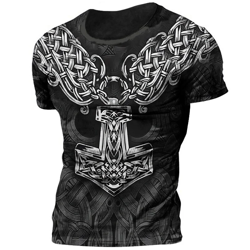 Herren Viking Tattoo 3D T-Shirt Rundhals Unisex Sommer Streetwear