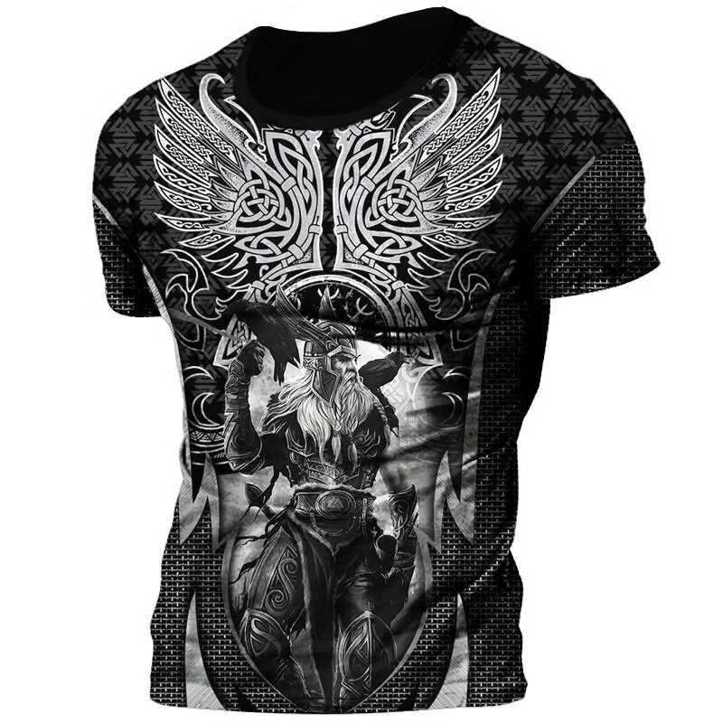 Herren Viking Tattoo 3D T-Shirt Rundhals Unisex Sommer Streetwear
