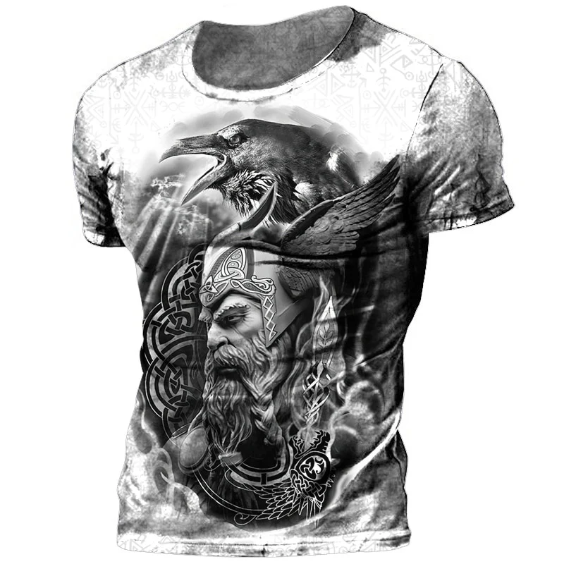Herren Viking Tattoo 3D T-Shirt Rundhals Unisex Sommer Streetwear