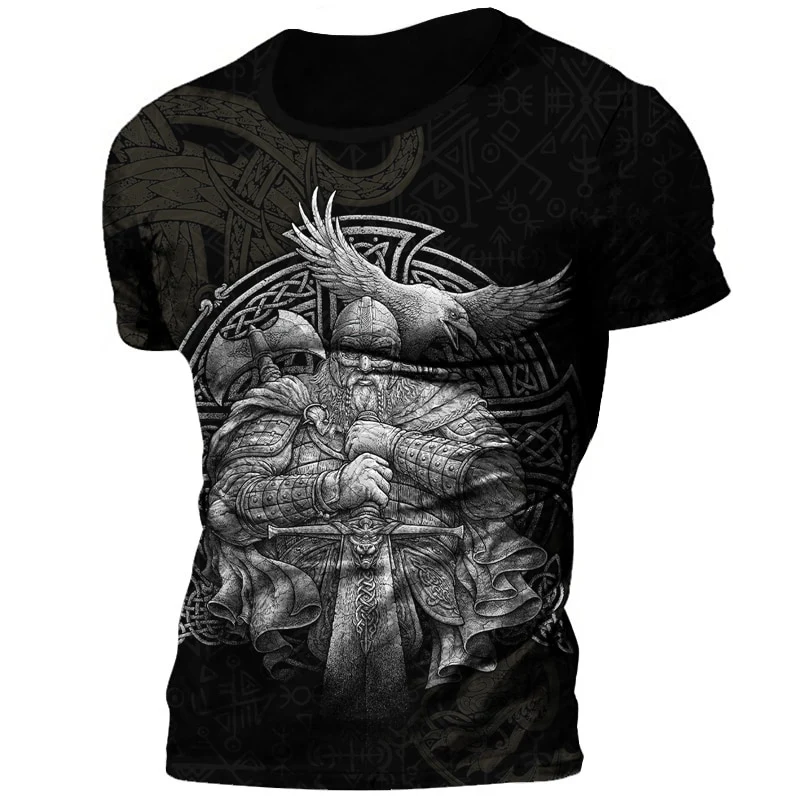 Herren Viking Tattoo 3D T-Shirt Rundhals Unisex Sommer Streetwear