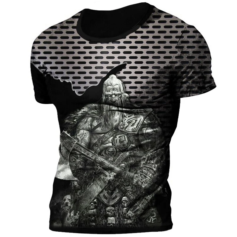 Herren Viking Tattoo 3D T-Shirt Rundhals Unisex Sommer Streetwear