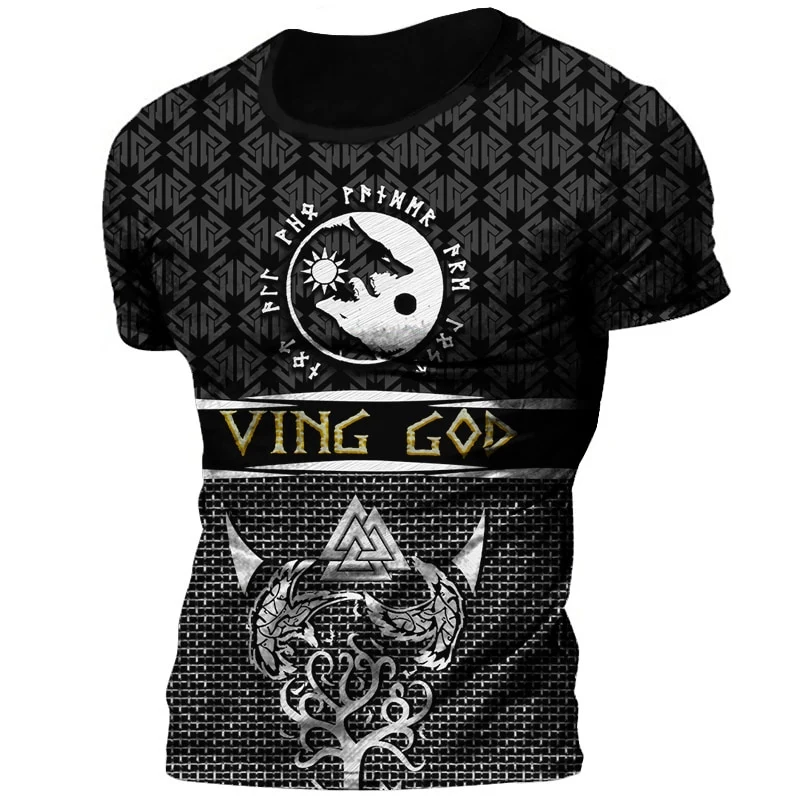 Herren Viking Tattoo 3D T-Shirt Rundhals Unisex Sommer Streetwear