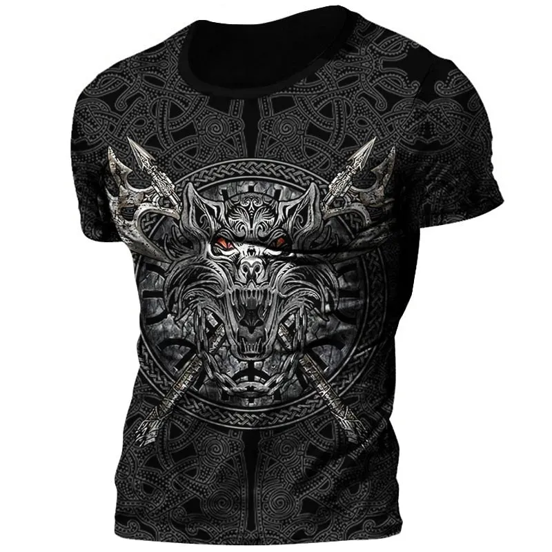 Herren Viking Tattoo 3D T-Shirt Rundhals Unisex Sommer Streetwear