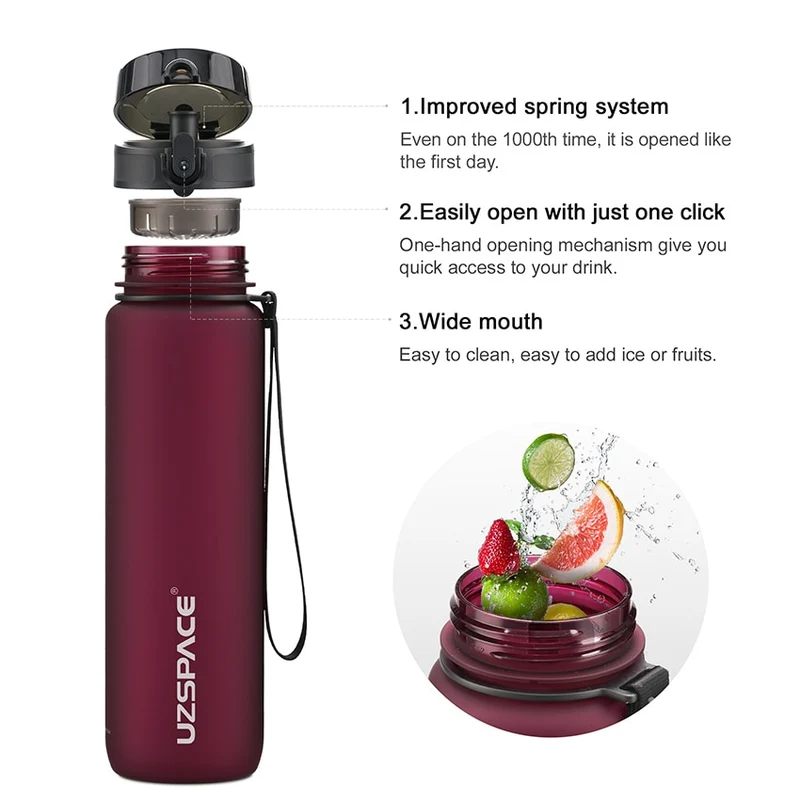UZSPACE 1000ml Trinkflasche Sportflasche Wasserflasche Getränkeflasche BPA-frei Tritanflasche