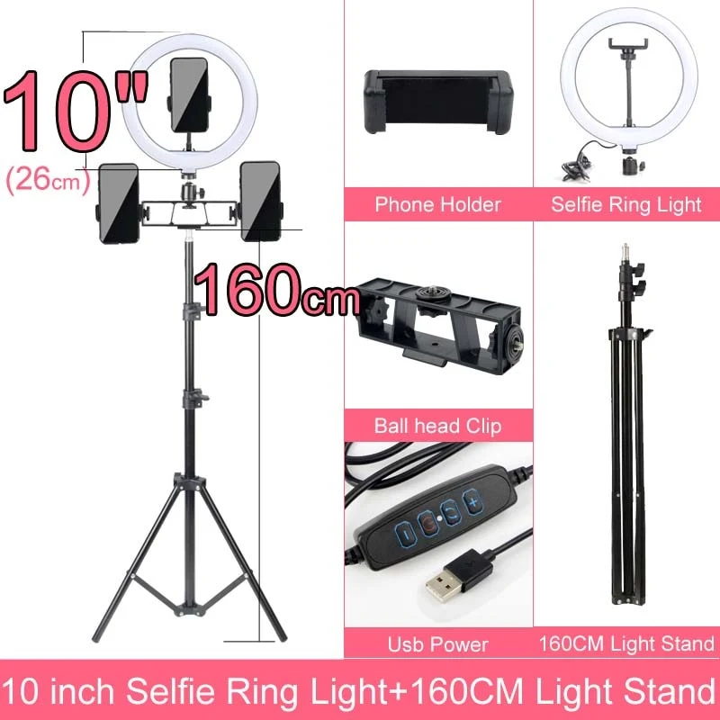 Selfie Ringlicht mit Stativ-Ständer 10 12 14 Inch Dimmbare LED Ring Fotografie