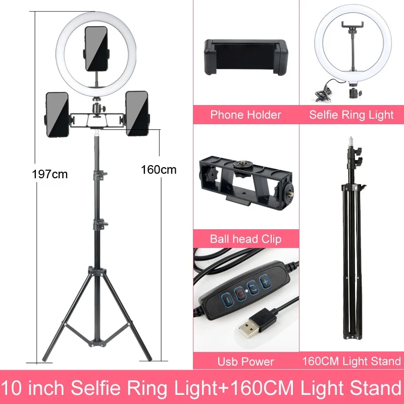 Selfie Ringlicht mit Stativ-Ständer 10 12 14 Inch Dimmbare LED Ring Fotografie