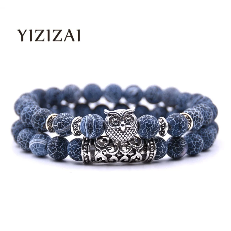 YIZIZAI 2er SET ARMBAND DAMEN HERREN Naturstein Freundschaftsarmband Yoga