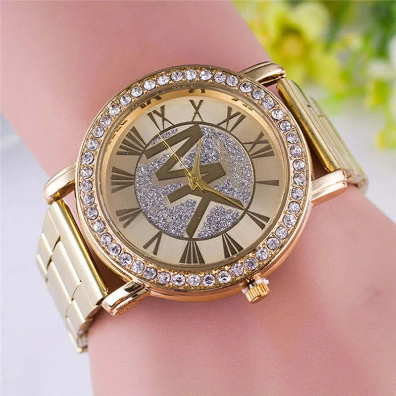 Damen Armband Uhr Fashion Strass Luxus Quarz Silber Gold Business Armbanduhr