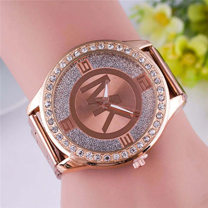 Damen Armband Uhr Fashion Strass Luxus Quarz Silber Gold Business Armbanduhr
