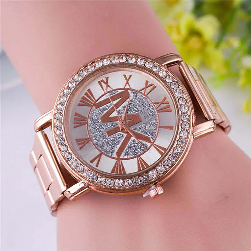 Damen Armband Uhr Fashion Strass Luxus Quarz Silber Gold Business Armbanduhr