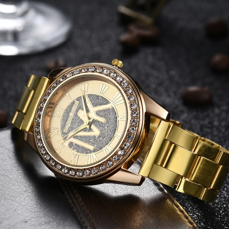 Damen Armband Uhr Fashion Strass Luxus Quarz Silber Gold Business Armbanduhr