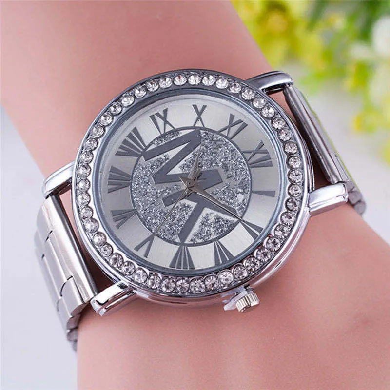 Damen Armband Uhr Fashion Strass Luxus Quarz Silber Gold Business Armbanduhr