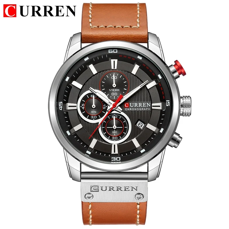 Herren Armbanduhr Silber Schwarz Edelstahl Fashion Luxus Chronograph Business