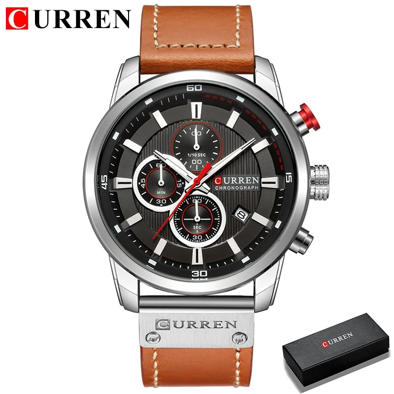 Herren Armbanduhr Silber Schwarz Edelstahl Fashion Luxus Chronograph Business