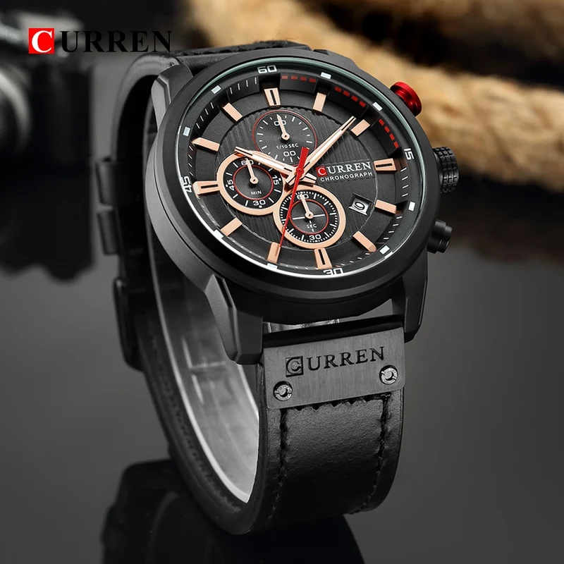 Herren Armbanduhr Silber Schwarz Edelstahl Fashion Luxus Chronograph Business