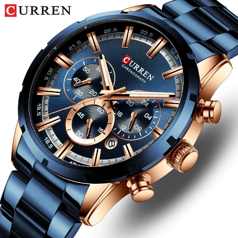 Herren Armbanduhr Silber Schwarz Edelstahl Fashion Luxus Chronograph Business