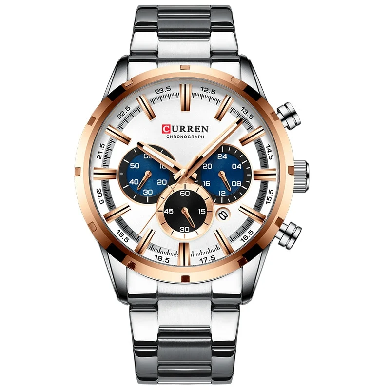 Herren Armbanduhr Silber Schwarz Edelstahl Fashion Luxus Chronograph Business
