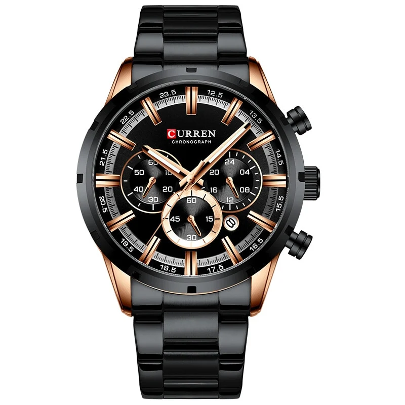 Herren Armbanduhr Silber Schwarz Edelstahl Fashion Luxus Chronograph Business