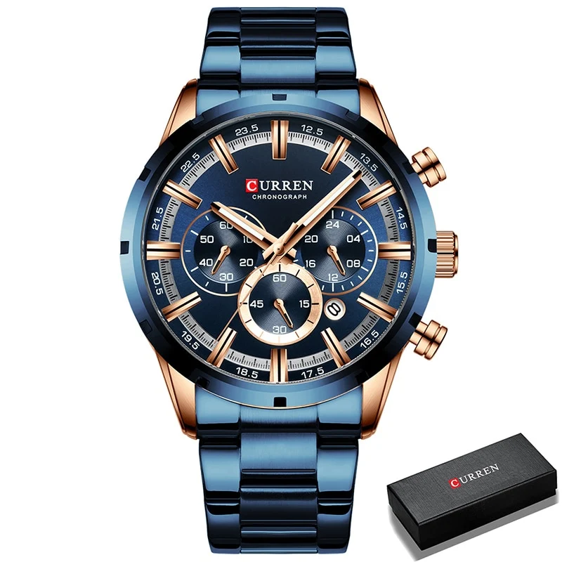 Herren Armbanduhr Silber Schwarz Edelstahl Fashion Luxus Chronograph Business