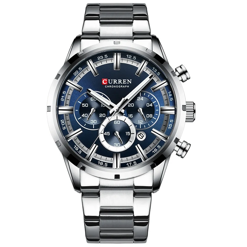 Herren Armbanduhr Silber Schwarz Edelstahl Fashion Luxus Chronograph Business