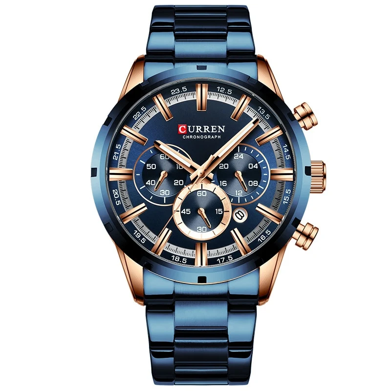 Herren Armbanduhr Silber Schwarz Edelstahl Fashion Luxus Chronograph Business