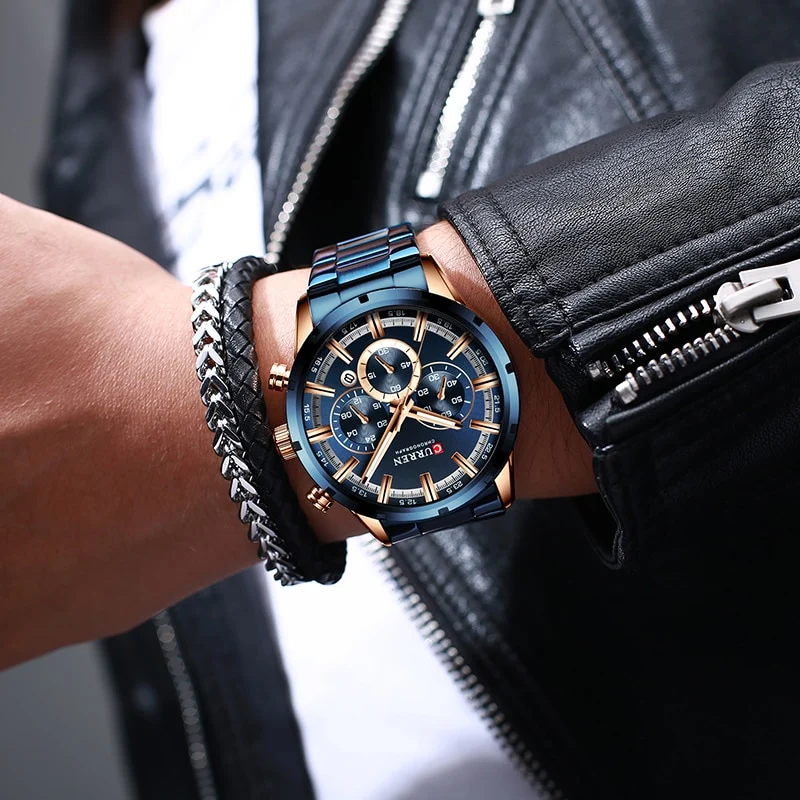 Herren Armbanduhr Silber Schwarz Edelstahl Fashion Luxus Chronograph Business